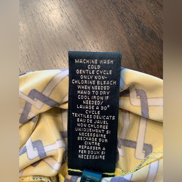 Lauren Ralph Lauren Dress Size 10 Faux Wrap Cinched Side Yellow Squares Midi - Picture 9 of 13